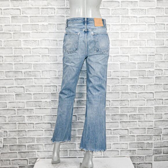 B SIDES Women's High Rise Raw crop wide leg Denim Jeans Distressed wash sz 28 - Picture 3 of 13